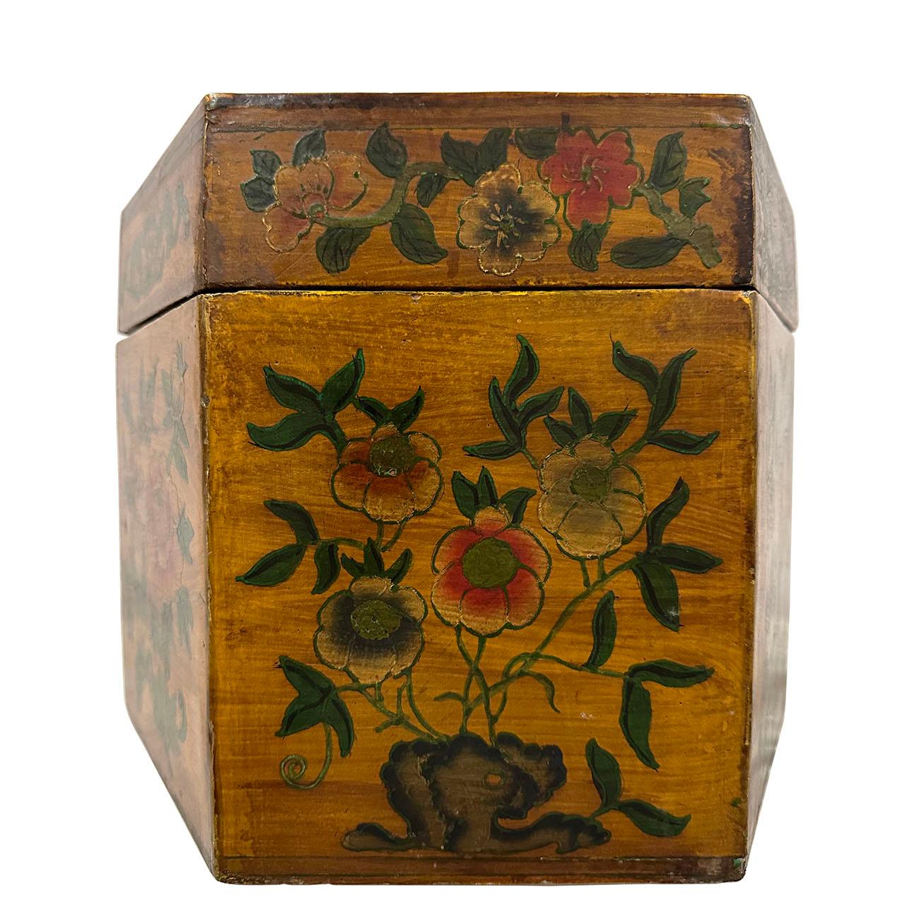 Wood Mid 20th Century Chinese Hand Painted Sewing Box, Jewelry Box For Sale