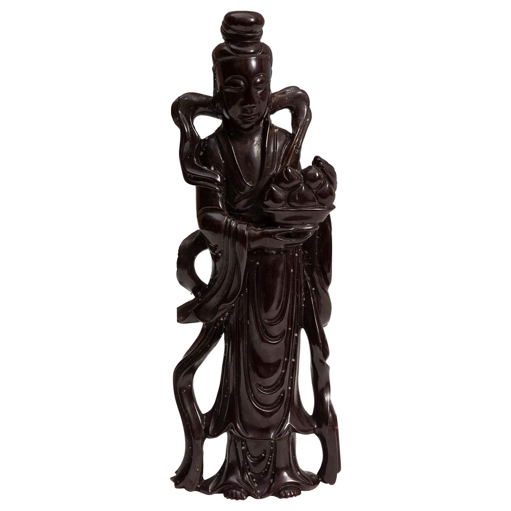 Mid-20th Century Chinese Hard-Stone Guanyin Figure Sculpture