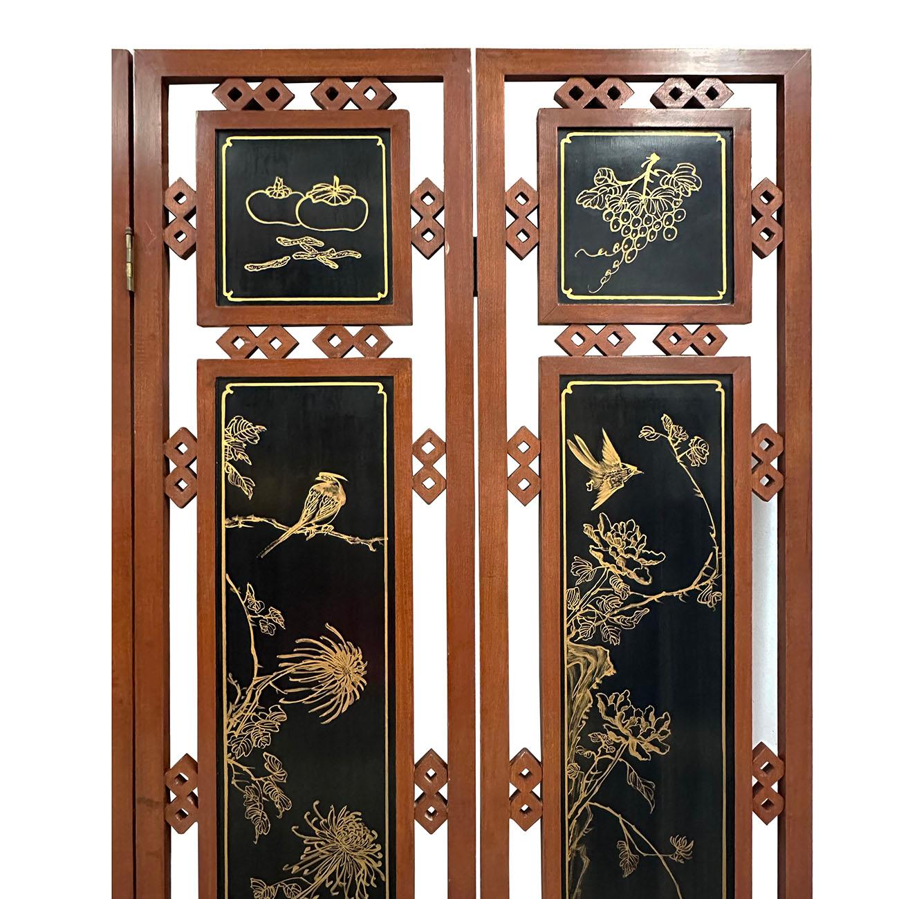 Mid-20th Century Chinese Hardwood Folding Screen/Room Divider with Soapstone Inl For Sale 6