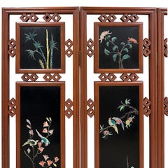 Mid-20th Century Chinese Hardwood Folding Screen/Room Divider with Soapstone Inl