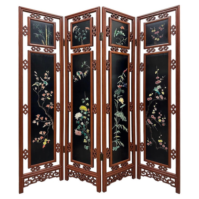 Mid20th Century Chinese Hardwood Folding Screen/Room Divider With