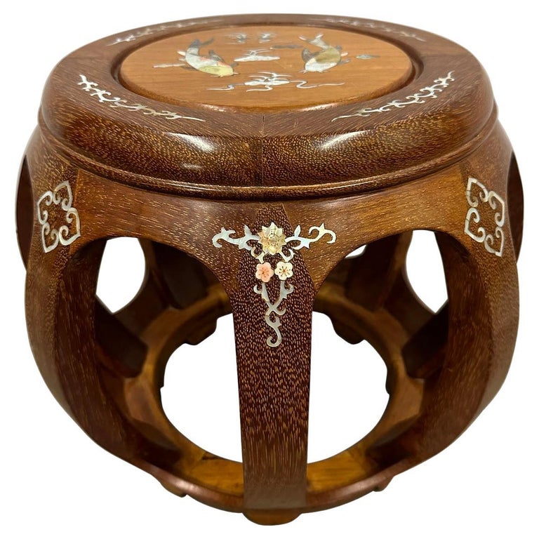 Mid-20th Century Chinese Hardwood Stool with Mather of Pearl Inlay For ...