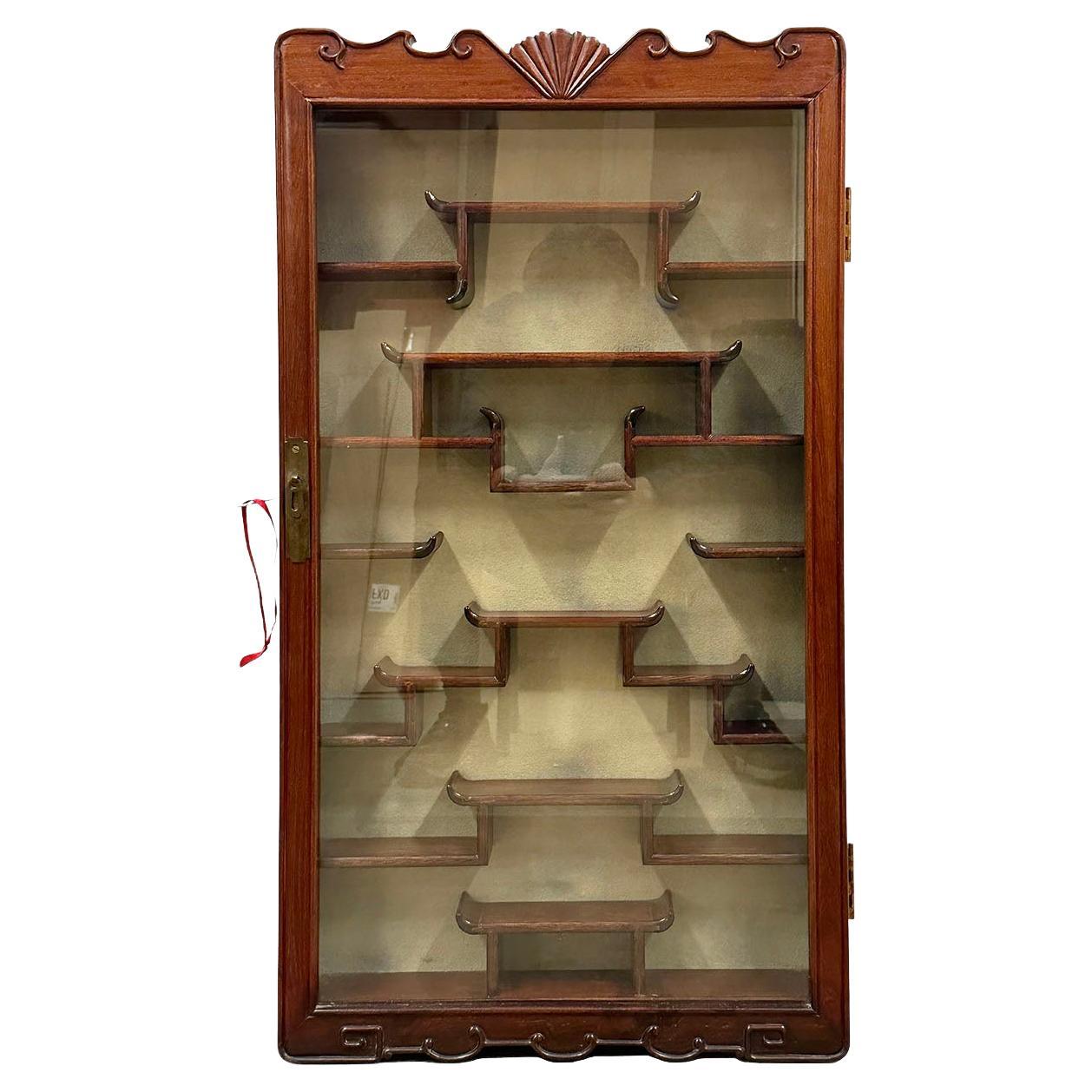 Mid-20th Century Chinese Hardwood Wall Mounted Display/Curio Cabinet