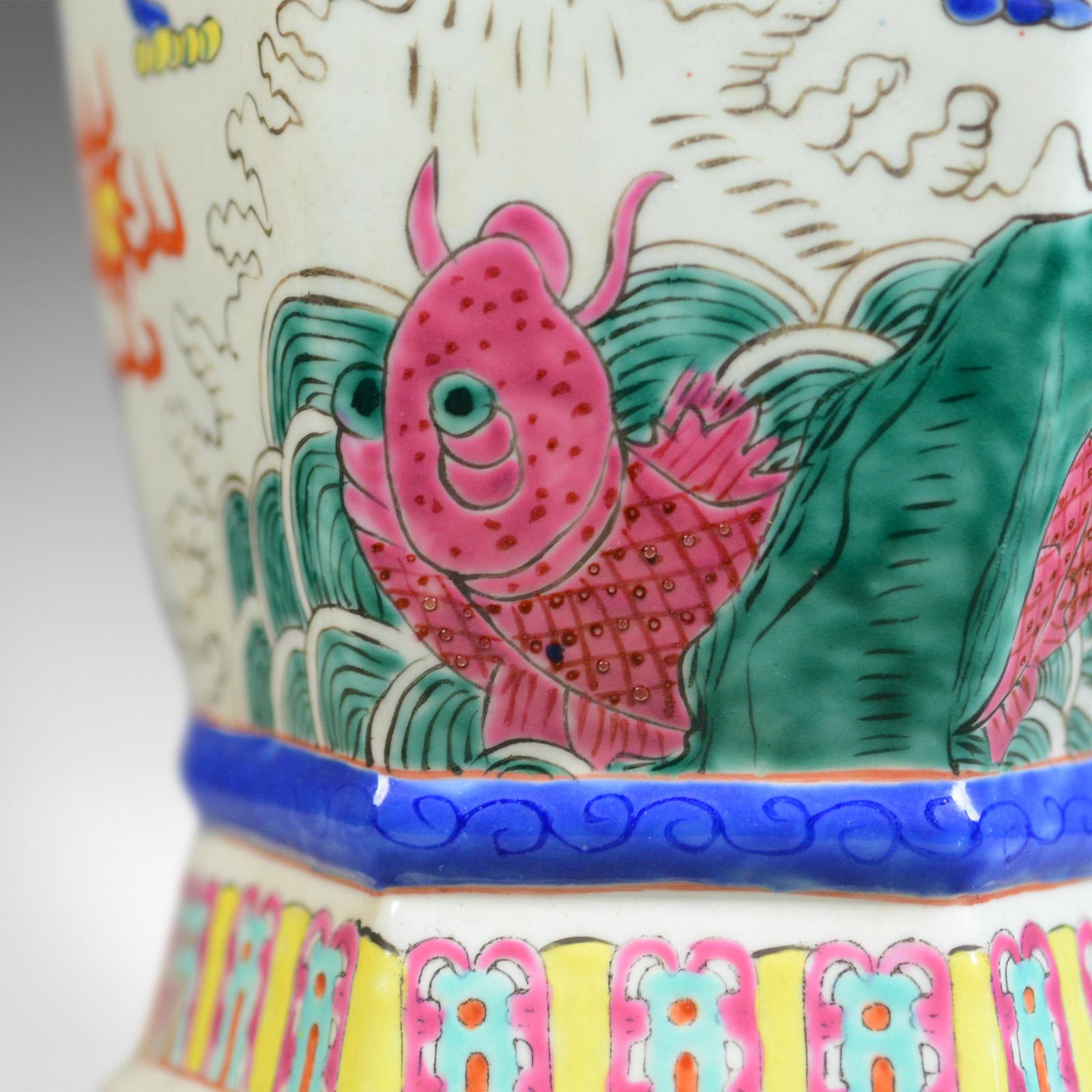 Mid-20th Century, Chinese, Hexagonal, Baluster Vase, Oriental Ceramic Urn 2