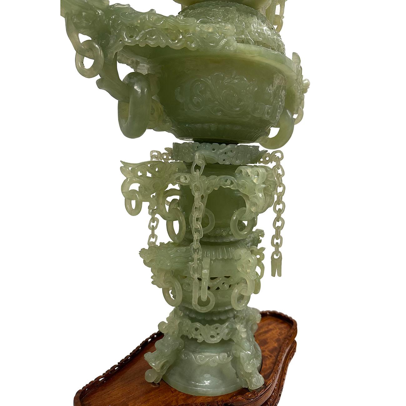 Mid-20th Century Chinese Huge 3 Tiers Carved Serpentine/Jade Dragon Tower For Sale 6