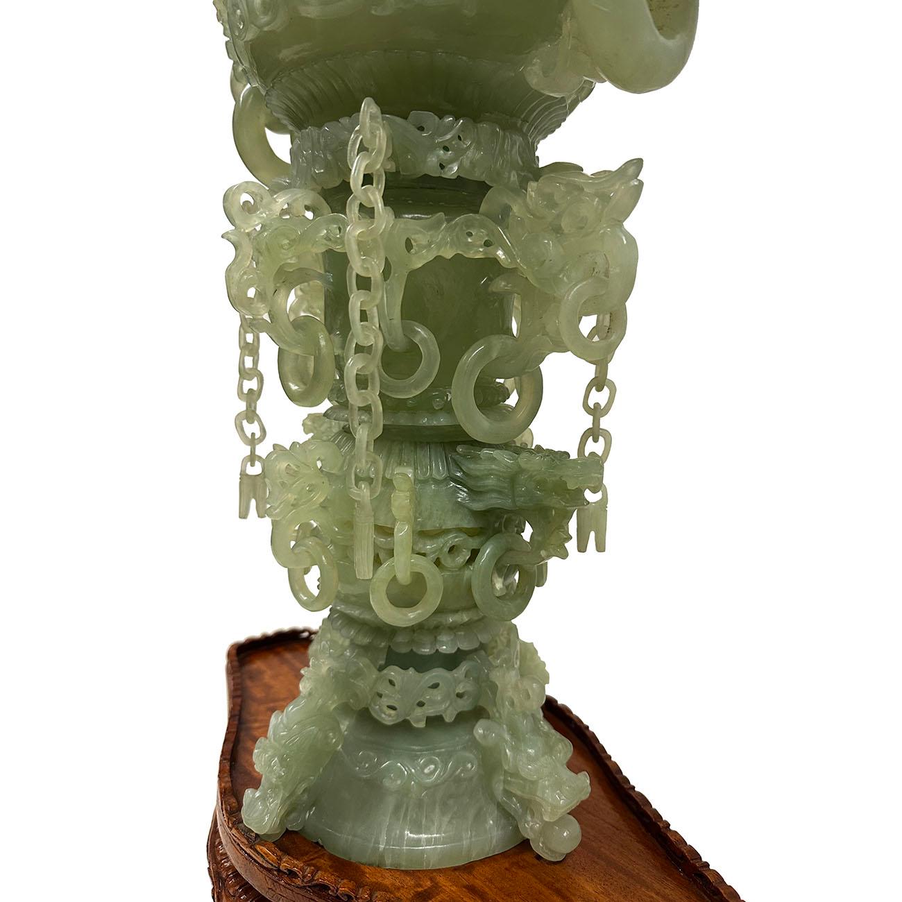 Mid-20th Century Chinese Huge 3 Tiers Carved Serpentine/Jade Dragon Tower For Sale 10
