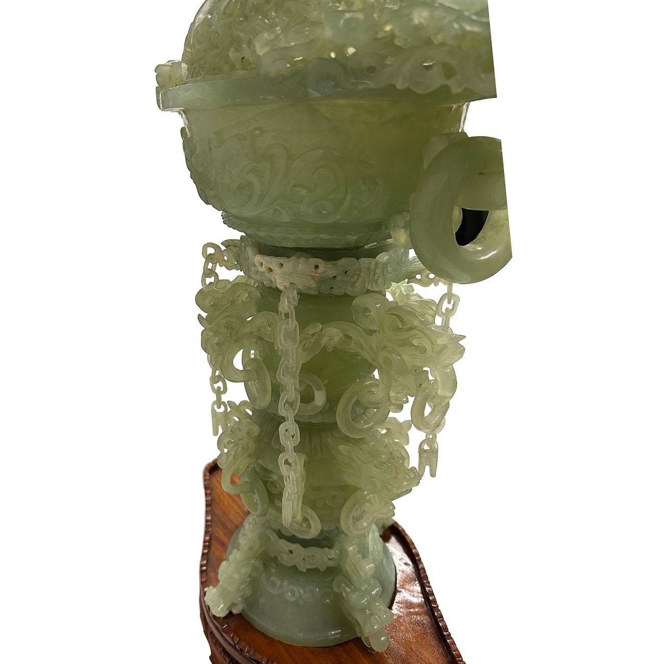 Mid-20th Century Chinese Huge 3 Tiers Carved Serpentine/Jade Dragon Tower For Sale 11