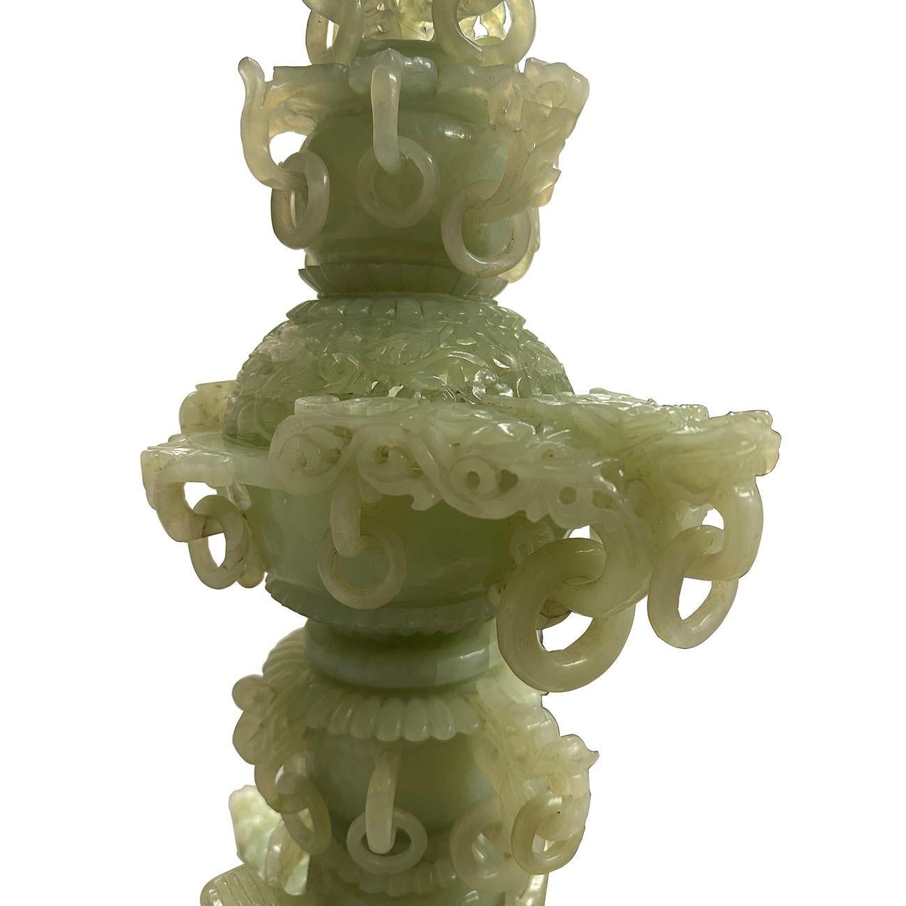 Mid-20th Century Chinese Huge 3 Tiers Carved Serpentine/Jade Dragon Tower For Sale 12