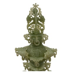 Mid-20th Century Chinese Huge 3 Tiers Carved Serpentine/Jade Dragon Tower