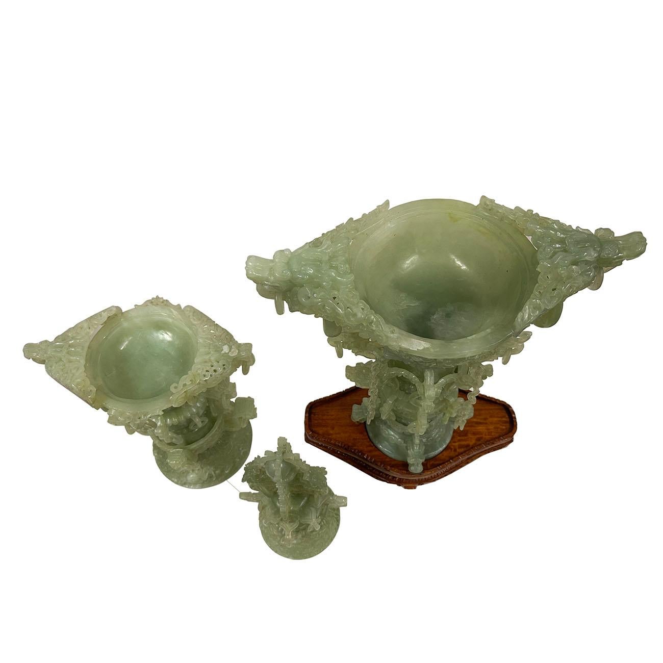 Mid-20th Century Chinese Huge 3 Tiers Carved Serpentine/Jade Dragon Tower For Sale 2