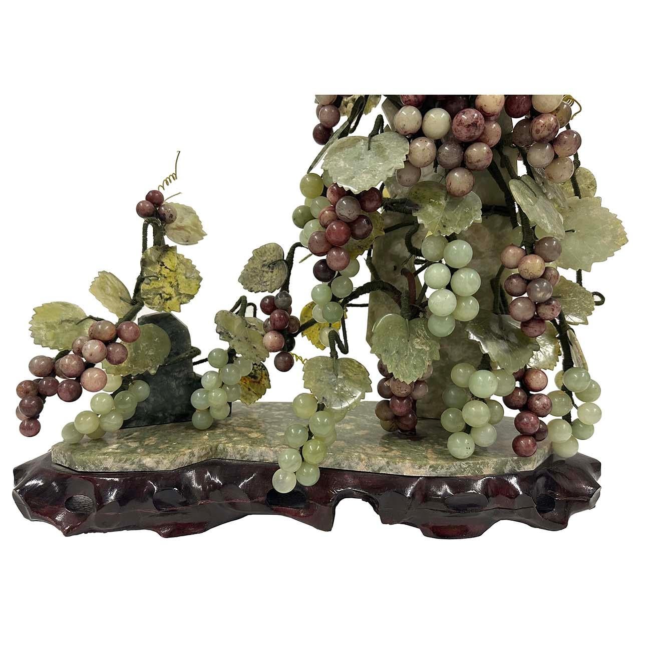 Chinese Export Mid-20th Century Chinese Jade Grape Vine Sculpture For Sale