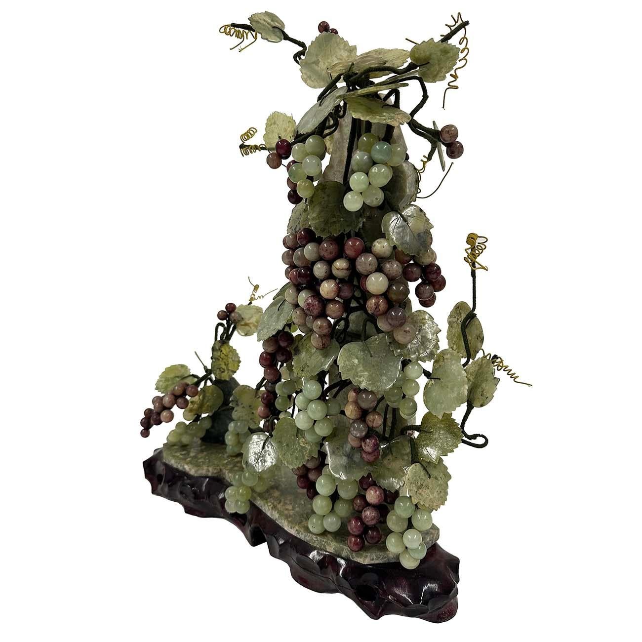 Hand-Carved Mid-20th Century Chinese Jade Grape Vine Sculpture For Sale