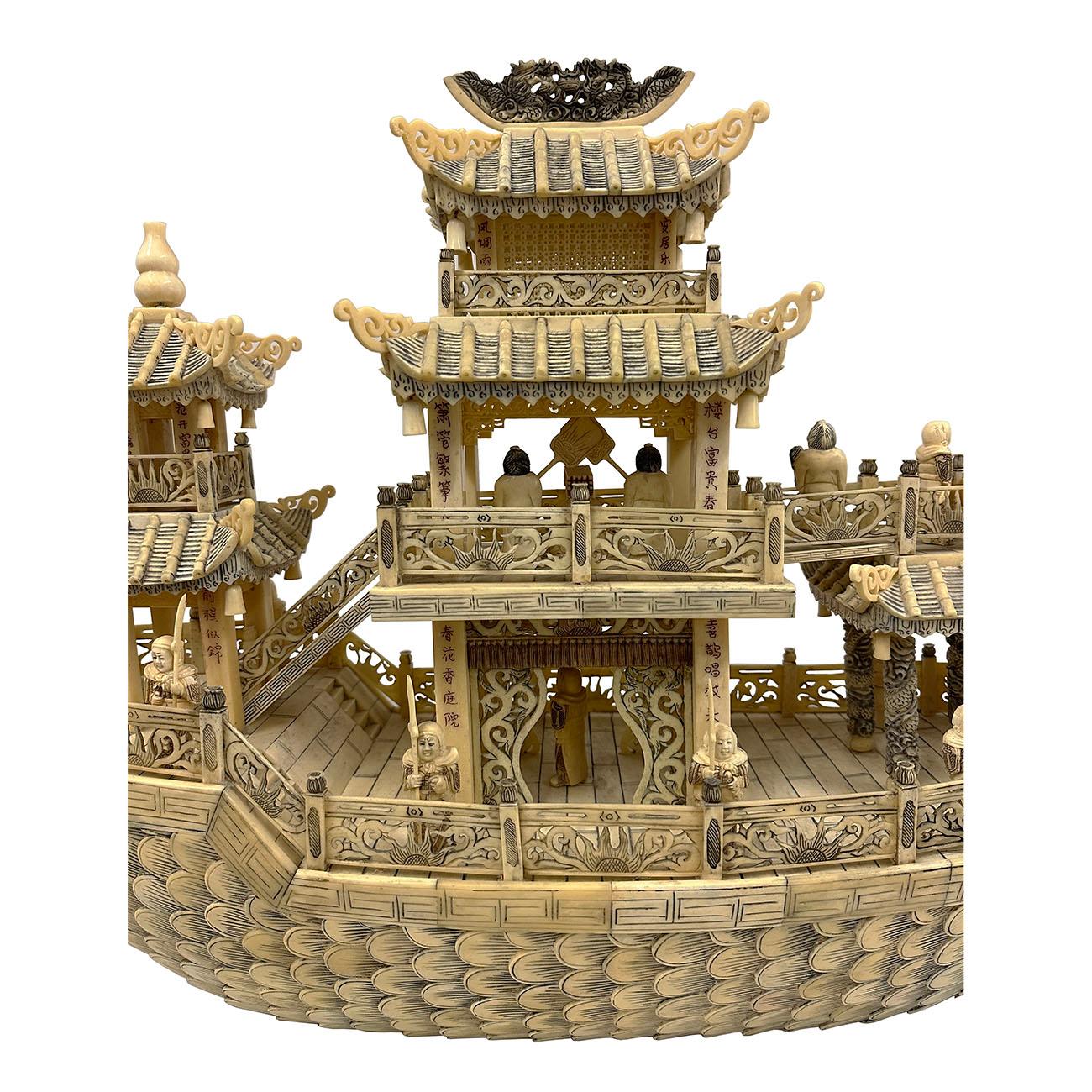 Mid-20th Century, Chinese Large Bone Carved Elaborate Imperial Dragon Boat 3