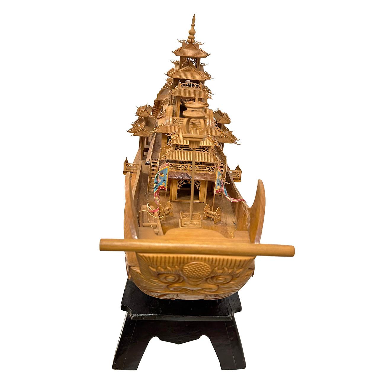 Mid-20th Century, Chinese Large Wooden Carved Elaborate Imperial Dragon Ship For Sale 4