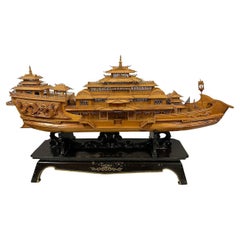 Mid-20th Century, Chinese Large Wooden Carved Elaborate Imperial Dragon Ship
