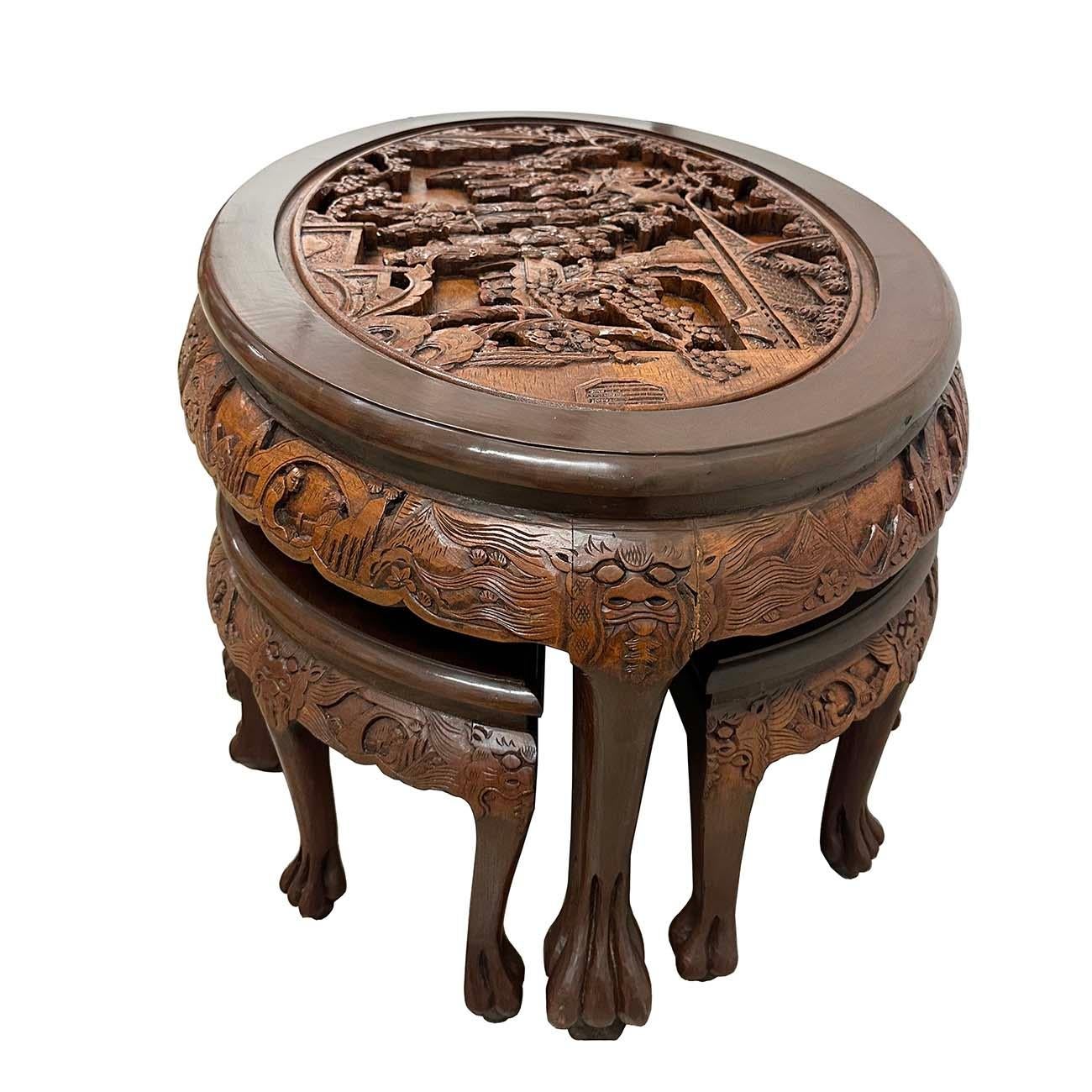 Mid 20th Century Chinese Massive Oval Carved Coffee Table With 6 Nesting Stools For Sale at 1stDibs chinese carved coffee table with stools oriental carved coffee table asian carved coffee table