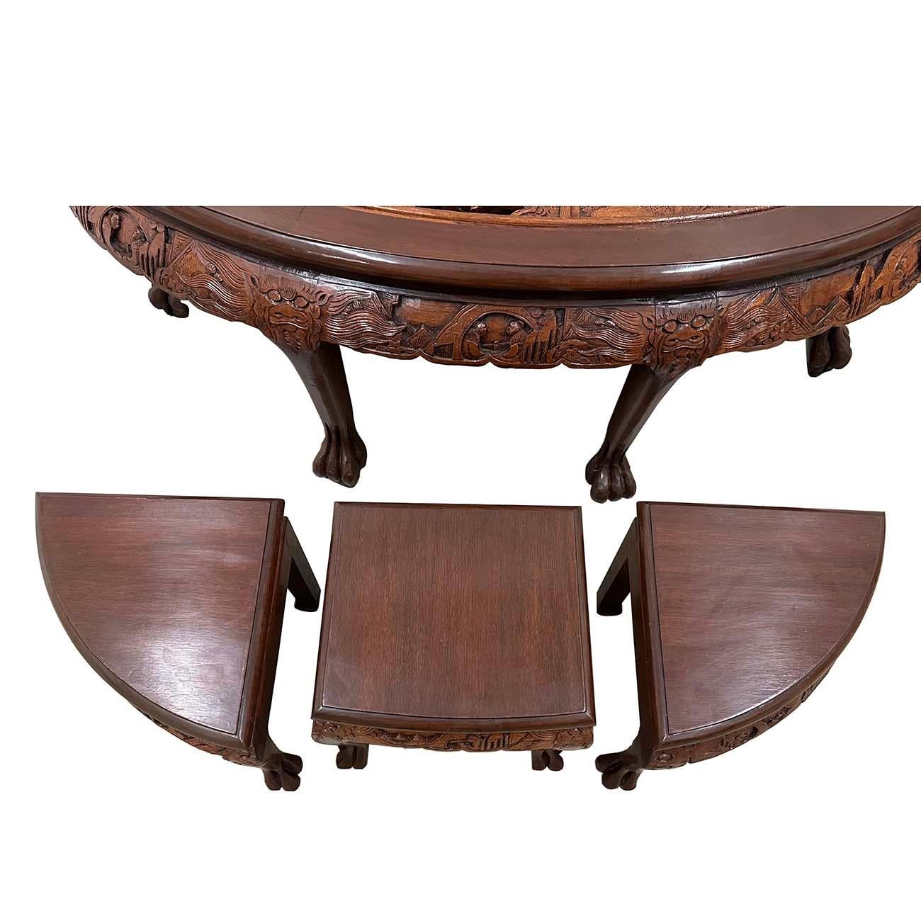 Mid-20th Century Chinese Massive Oval Carved Coffee Table With 6 Nesting Stools For Sale 2