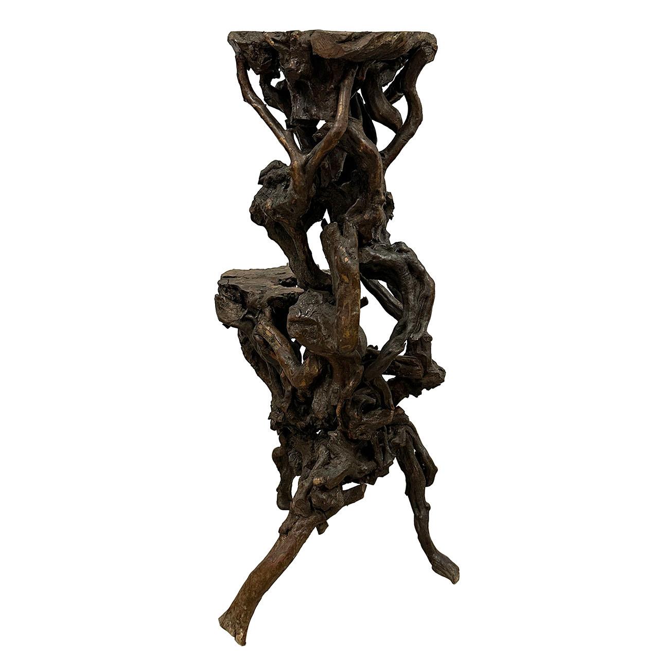 Mid-20th Century Chinese Natural Organic Tree Roots Plant Stand, Pedestal For Sale 4