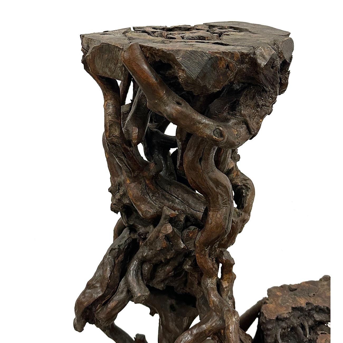 Chinese Export Mid-20th Century Chinese Natural Organic Tree Roots Plant Stand, Pedestal For Sale