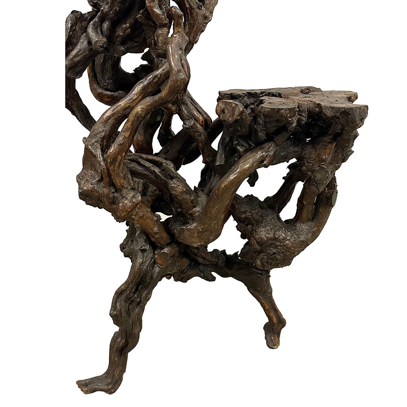 Hand-Crafted Mid-20th Century Chinese Natural Organic Tree Roots Plant Stand, Pedestal For Sale