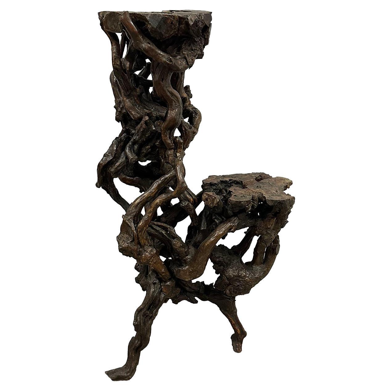 Mid-20th Century Chinese Natural Organic Tree Roots Plant Stand, Pedestal For Sale