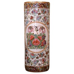Mitte des 20. Jahrhunderts Chinesisch Gemalt & Vergoldete Rose Medaillon Porzellan Schirmständer