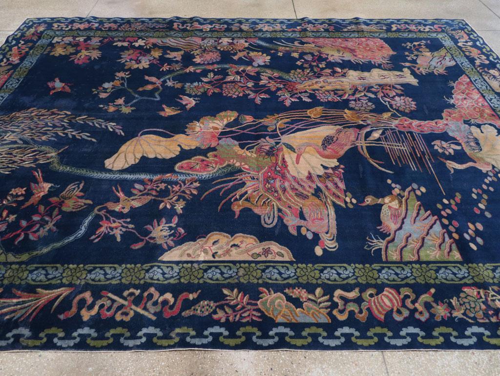 Hand-Knotted Mid-20th Century Chinese Peking Inspired English Axminster Room Size Carpet For Sale