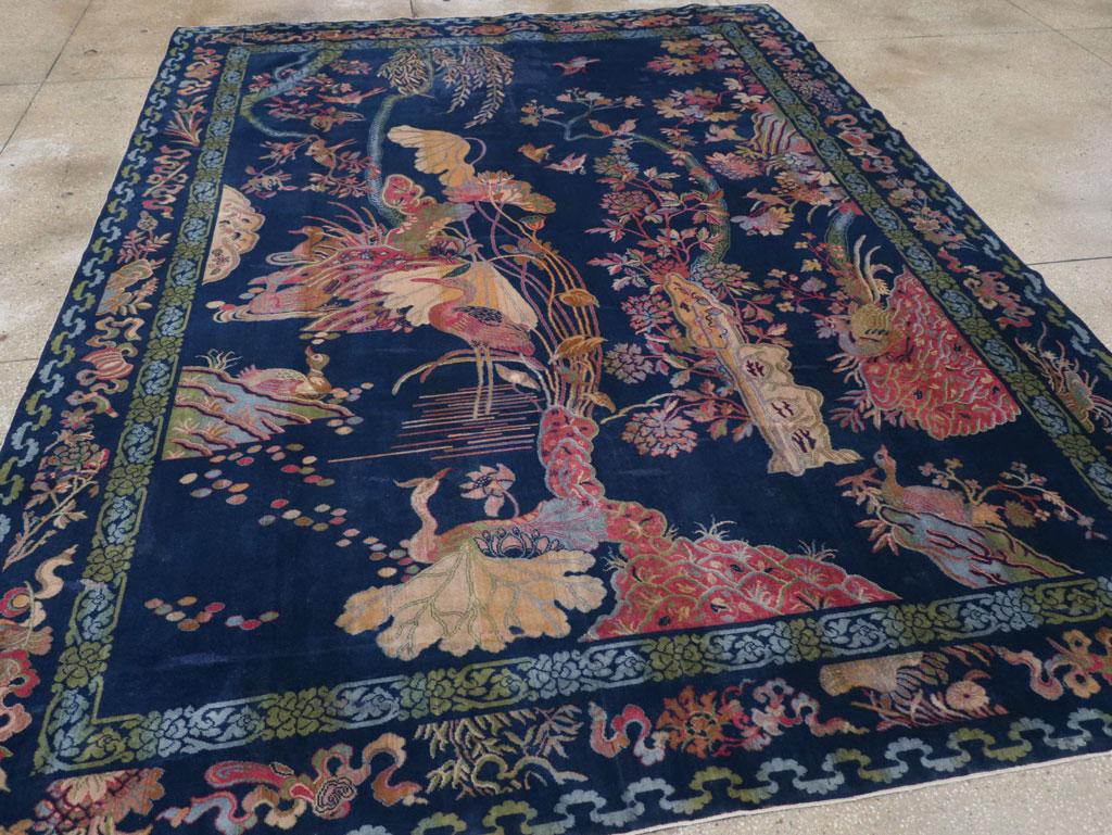 Wool Mid-20th Century Chinese Peking Inspired English Axminster Room Size Carpet For Sale