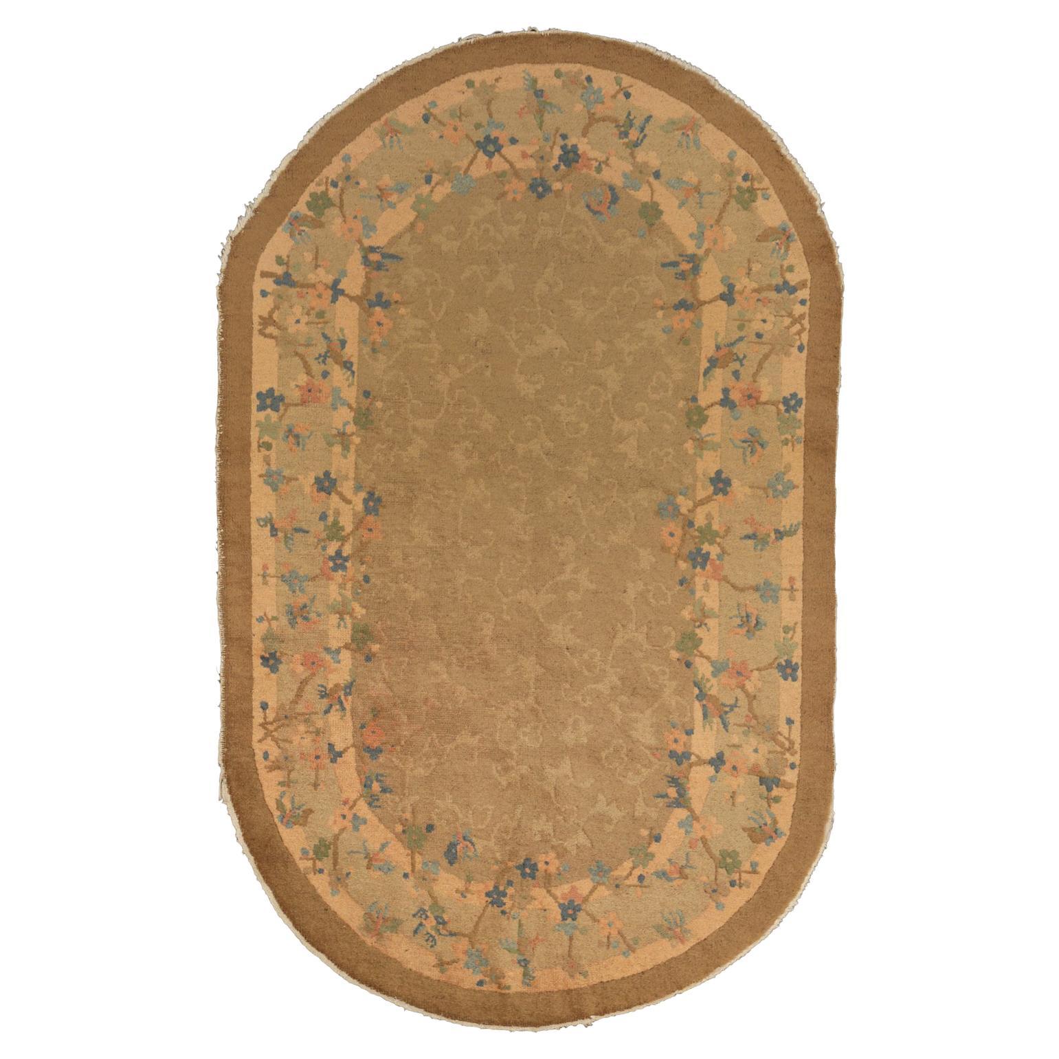 Mid-20th Century Chinese Peking Rug Light Brown Open Field Design, 1950-1970 For Sale