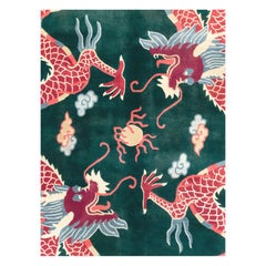 Mid-20th Century Chinese Pictorial Dragon Room Size Carpet in Green & Ruby Red