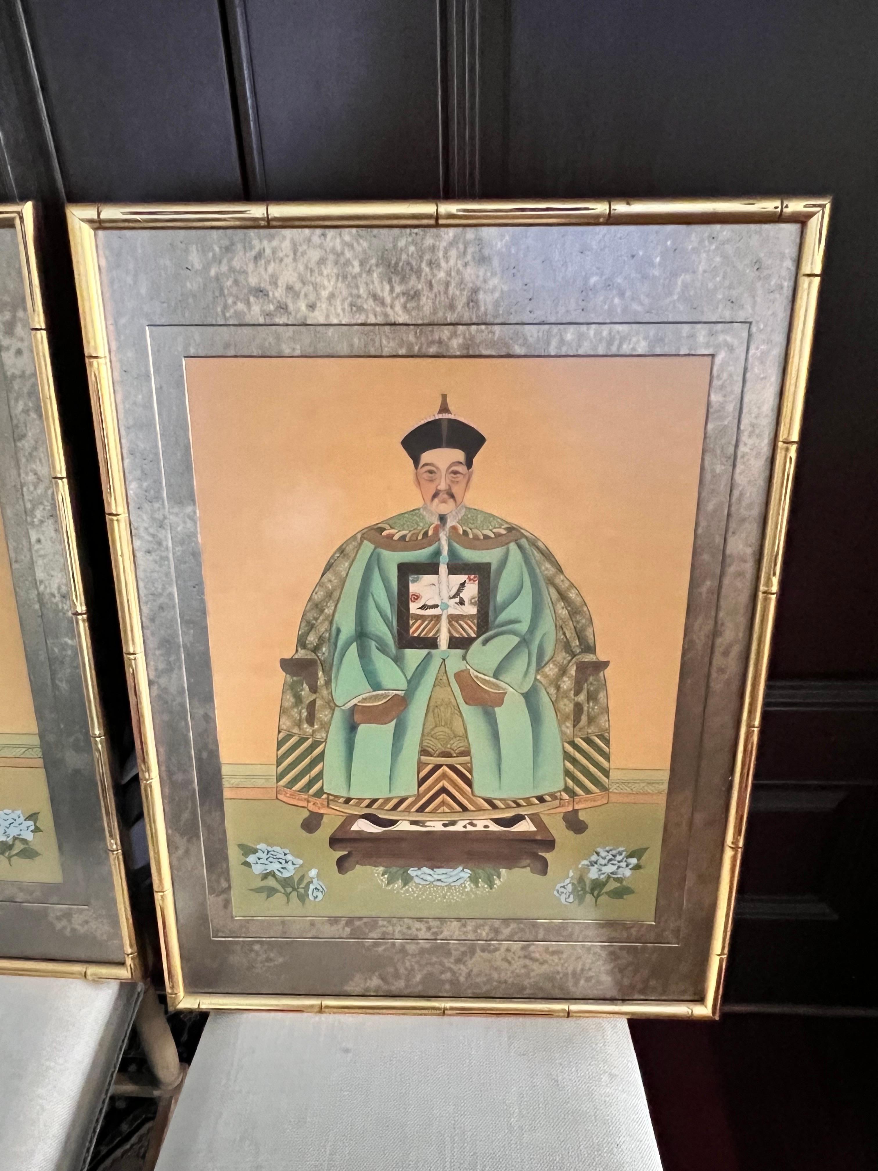 Mid 20th Century Chinese Portraits of Emperor & Empress Watercolor on Silk 1