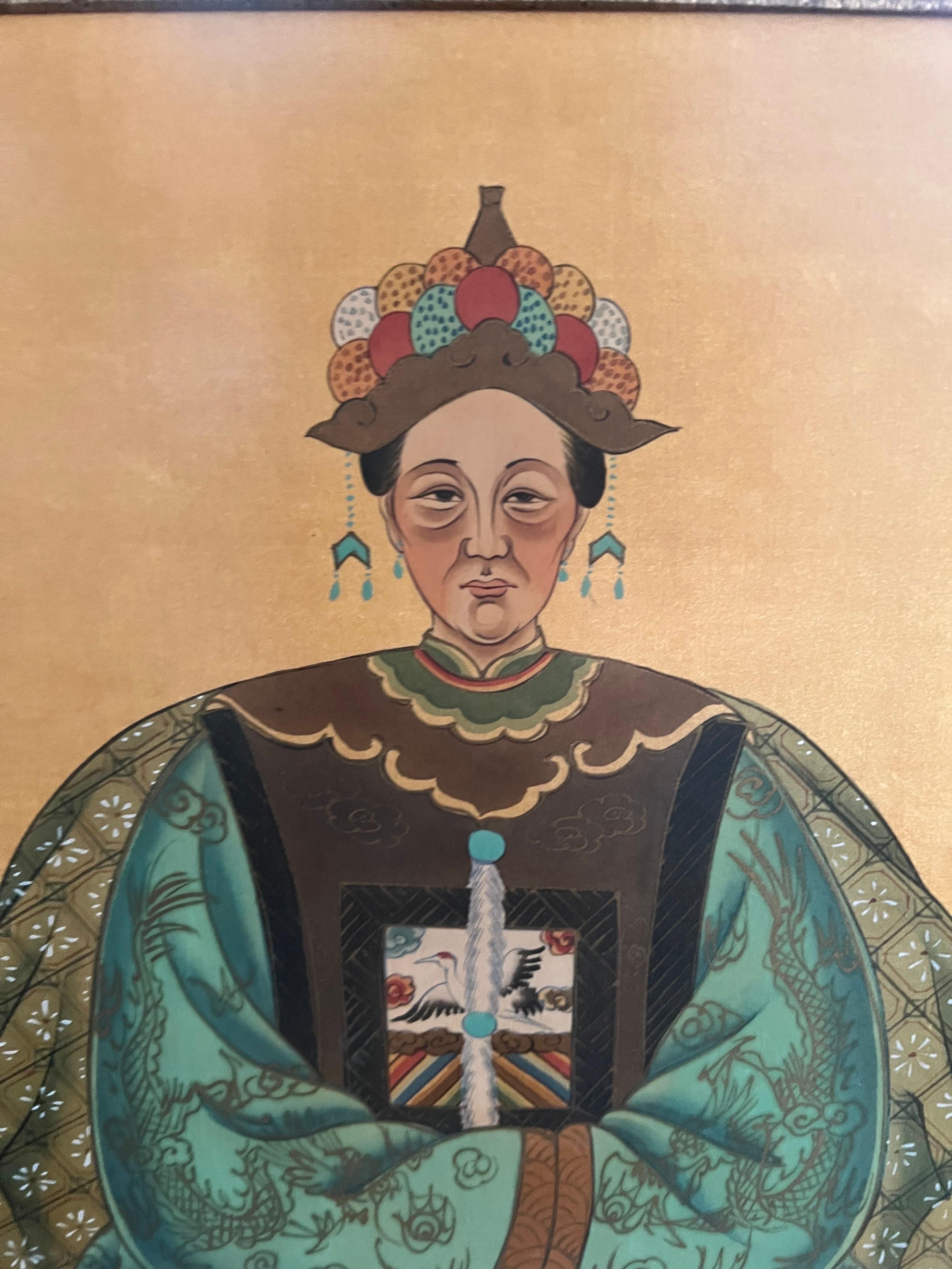 Mid 20th Century Chinese Portraits of Emperor & Empress Watercolor on Silk 2