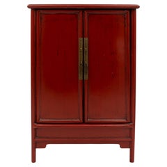 Vintage Mid-20th Century Chinese Red Lacquer Miniature Wardrobe