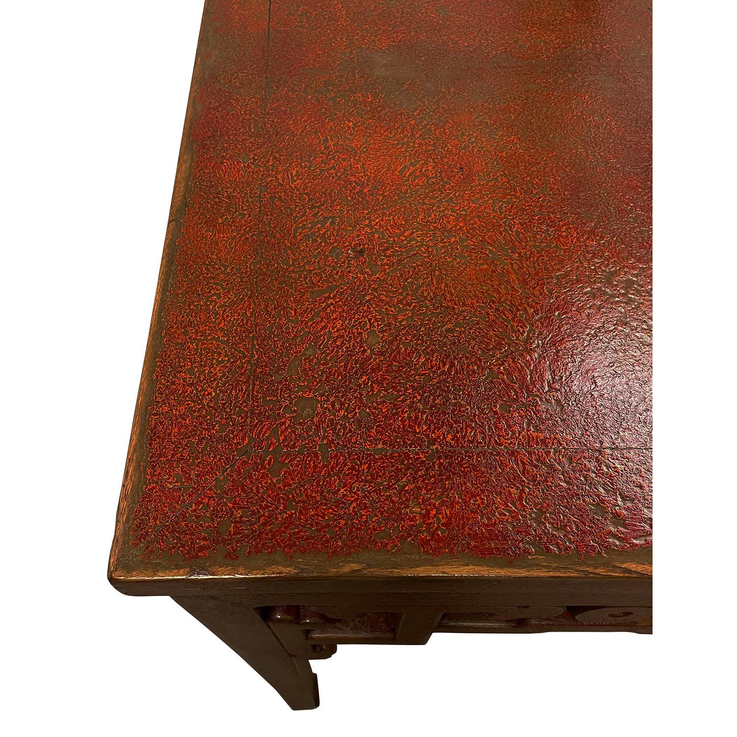 Table de salle à manger carrée chinoise du milieu du 20e siècle en laque rouge « Ba Xian » Bon état - En vente à Pomona, CA
