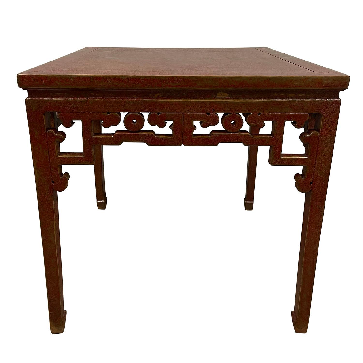 Mid-20th Century Chinese Red Lacquered Square Dining Table, 