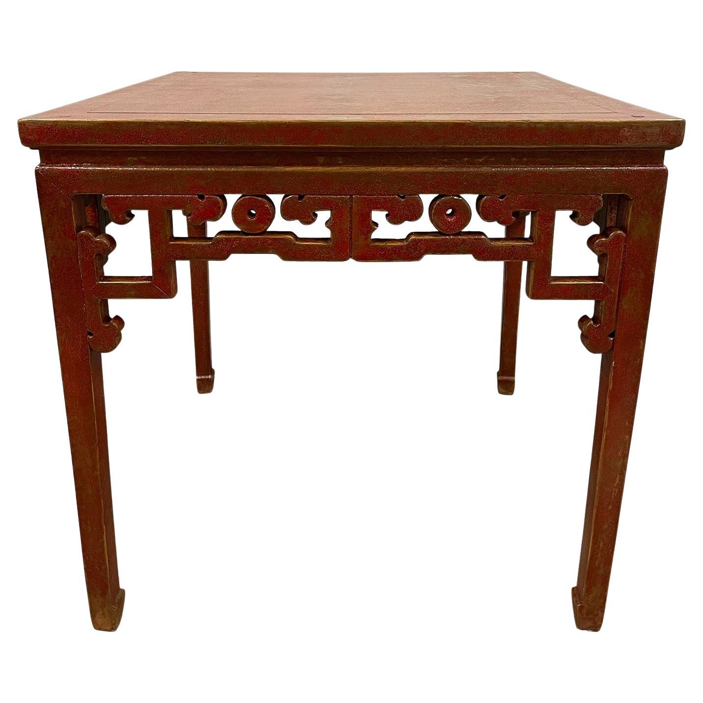 Mid-20th Century Chinese Red Lacquered Square Dining Table, "Ba Xian" Table For Sale