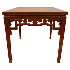 Mid-20th Century Chinese Red Lacquered Square Dining Table, "Ba Xian" Table