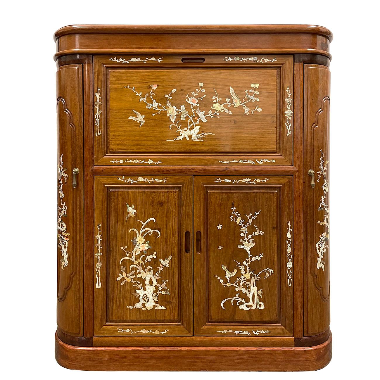 Mid-20th Century Chinese Rosewood Mother of Pearl Inlay Expandable Wine Cabinet 2