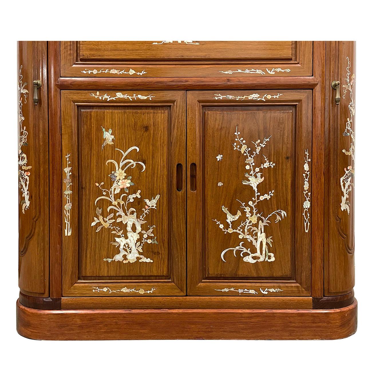 Mid-20th Century Chinese Rosewood Mother of Pearl Inlay Expandable Wine Cabinet 4