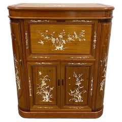 Mid-20th Century Chinese Rosewood Mother of Pearl Inlay Expandable Wine Cabinet