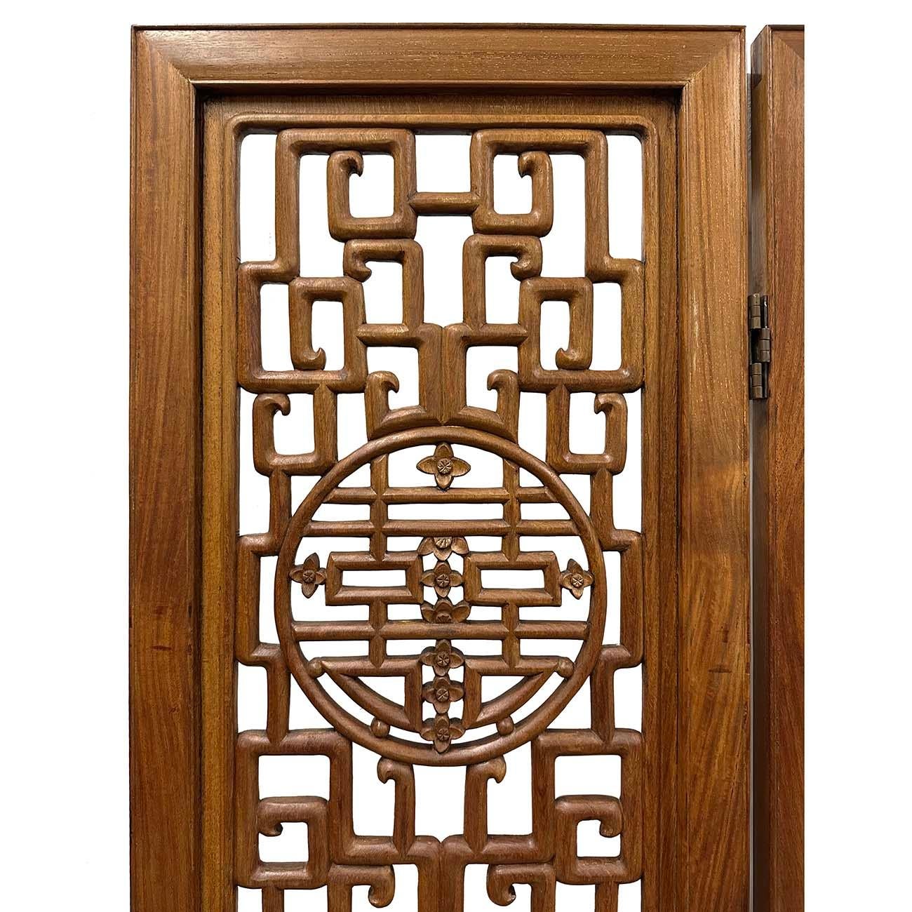 Chinese Export Mid-20th Century Chinese Rosewood Open Carved Screen/Room Divider For Sale