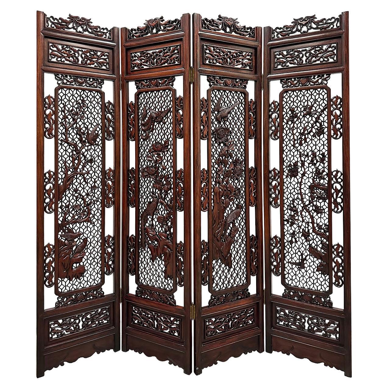 Mid-20th Century Chinese Rosewood Open Carved Screen/Room Divider For Sale