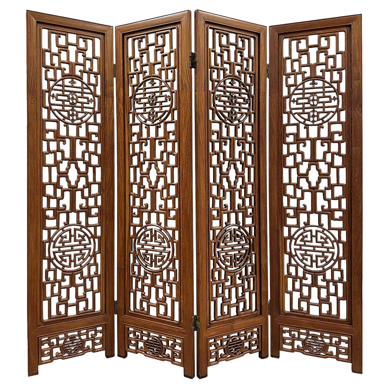 Mid-20th Century Chinese Rosewood Open Carved Screen/Room Divider