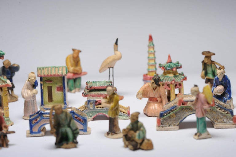 Mid 20th Century Chinese Set of Shiwan Pottery Bonsai Display Figurines