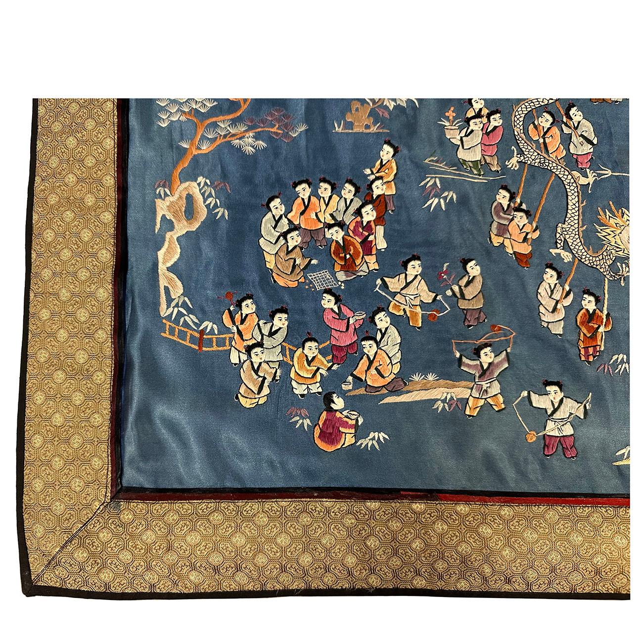 Embroidered Mid-20th Century Chinese Silk Embroidery Baizi Playing in Spring For Sale
