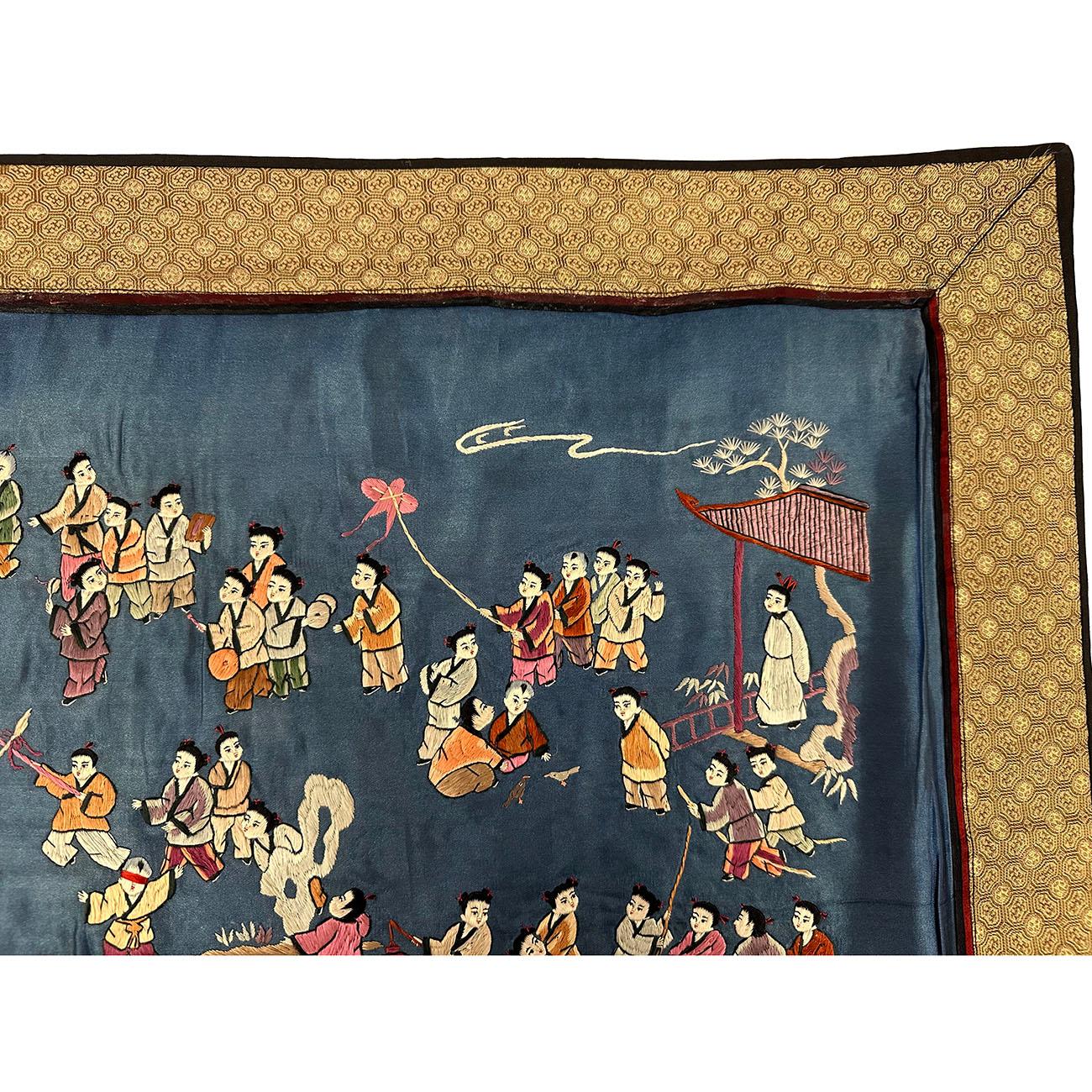 Mid-20th Century Chinese Silk Embroidery Baizi Playing in Spring For Sale 3