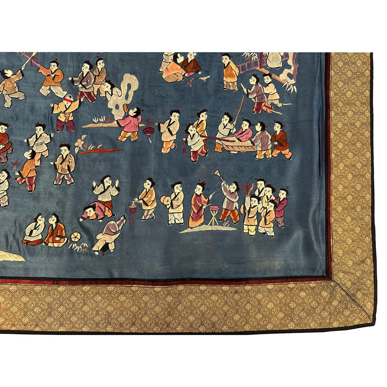 Mid-20th Century Chinese Silk Embroidery Baizi Playing in Spring For Sale 4