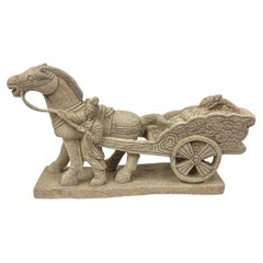 Mid-20th Century Chinese Stone Horse and Chariot Sculpture