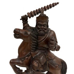 Mid-20th Century Chinese Wood Carved God of Martial Wealth Status