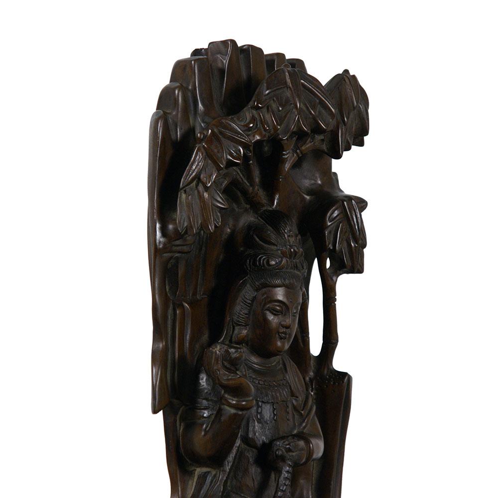 Mid 20th Century Chinese Wood Carved Kwan Yin Statuary For Sale 3